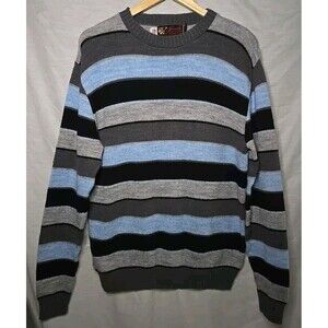Vintage Jersild Sweater, Stiped Black Blue Gray, 100% Wintuk Dupont, Made In USA
